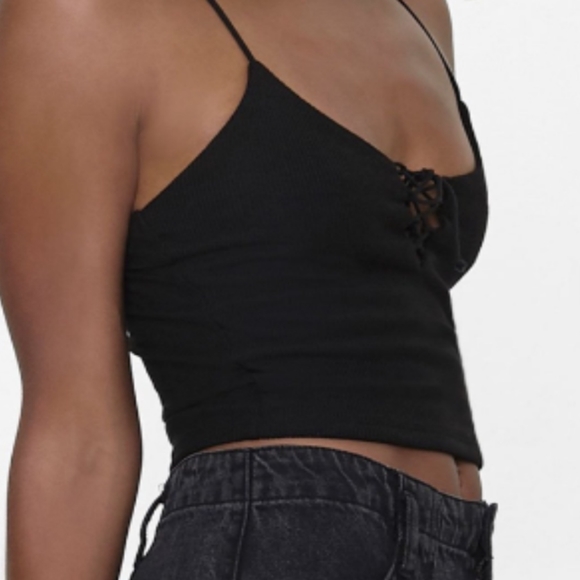 FOREVER 21 Y2K 90'S RIBBED CROPPED LACE-UP TANK, BLACK L - Picture 2 of 10